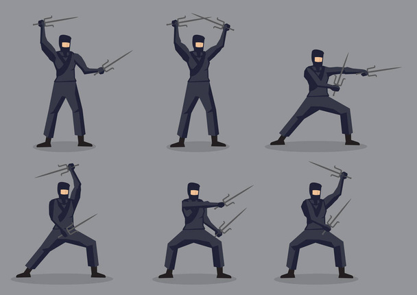 Japanese Ninja with Sais in Martial Arts Action Vector Character - Vektör, Görsel