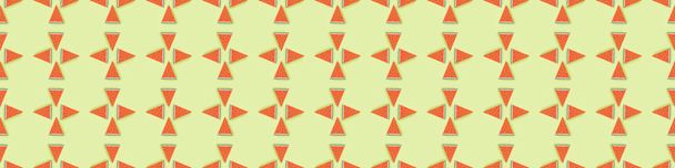 panoramische shot van naadloze patroon met handgeschept papier watermeloen segmenten geïsoleerd op groen - Foto, afbeelding