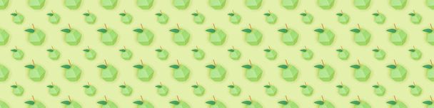 panoramic shot of seamless pattern with handmade paper apples isolated on green - Φωτογραφία, εικόνα