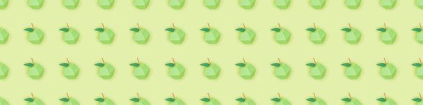panoramic shot of pattern with handmade paper apples isolated on green - Fotoğraf, Görsel