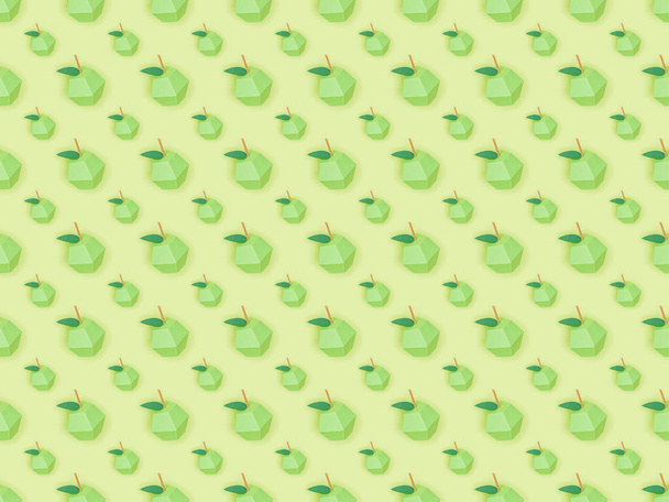 top view of seamless pattern with handmade paper apples isolated on green - Фото, изображение