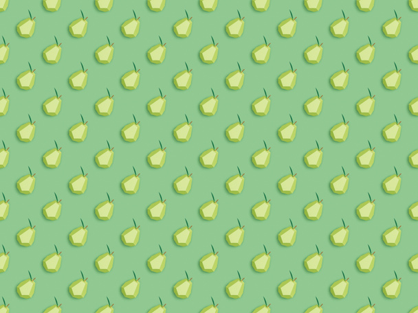 vista superior del patrón sin costuras con peras de papel hechas a mano aisladas en verde
 - Foto, Imagen