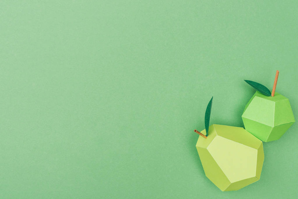 top view of handmade paper apple and pear isolated on green with copy space - Φωτογραφία, εικόνα