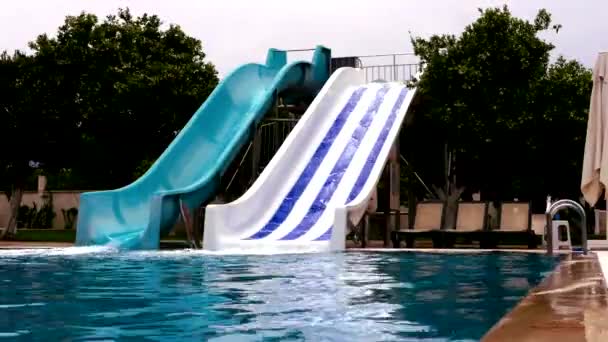 Colorful plastic water-slides in hotel - Footage, Video