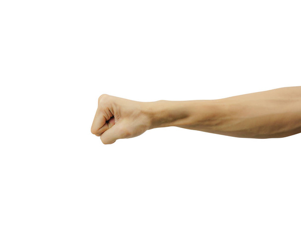 Κλειστά από άνθρωπο χέρι ή γροθιά και γροθιά απομονωθεί σε λευκό πίσω - Φωτογραφία, εικόνα