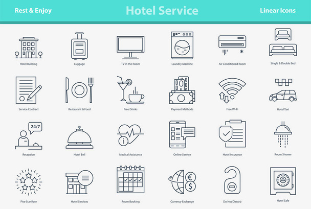 Conjunto de iconos de esquema vectorial - servicio hotelero
 - Vector, imagen