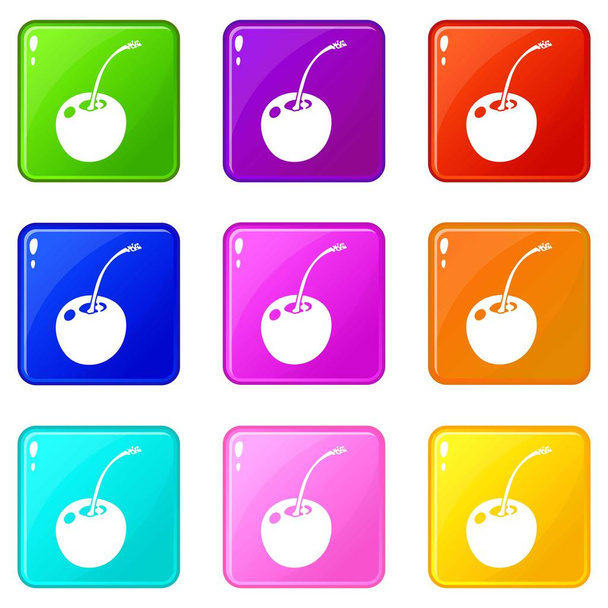 Cherry icons set 9 color collection - Vetor, Imagem