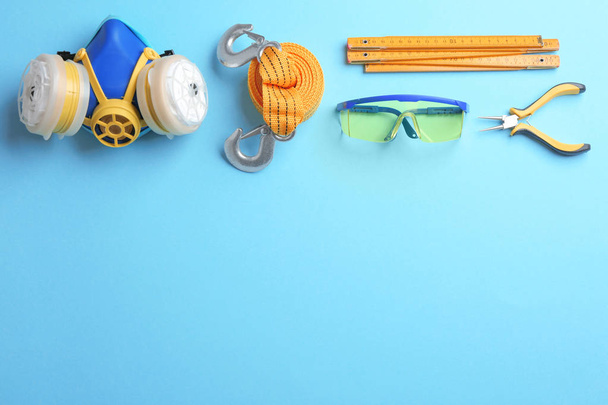 Flat lay composition with construction tools on color background, space for text - Photo, image