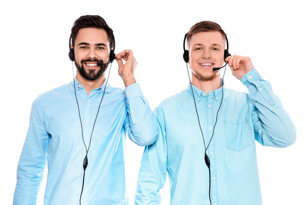Technical support operators with headsets isolated on white - Zdjęcie, obraz