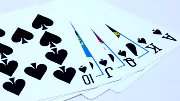 combination of playing cards poker game flash royal close-up - Imágenes, Vídeo