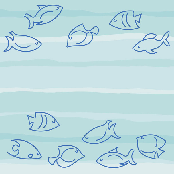 Doodle hand drawing background. Frame. Sea, Fish, whales . Vector illustration - Διάνυσμα, εικόνα