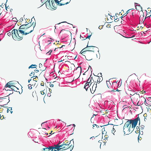 Vector Watercolor Dog-Roses with buds seamless pattern background. - Vector, Image