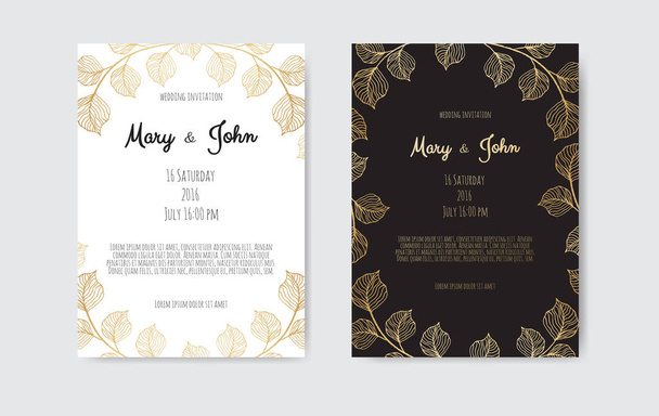 Vector invitation with gold floral elements. Luxury ornament template. greeting card, invitation design background. - Vector, Image