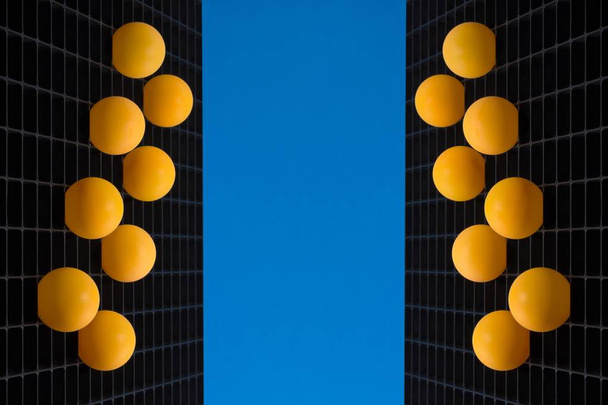 Abstract collage with orange balls on a blue background - Photo, Image