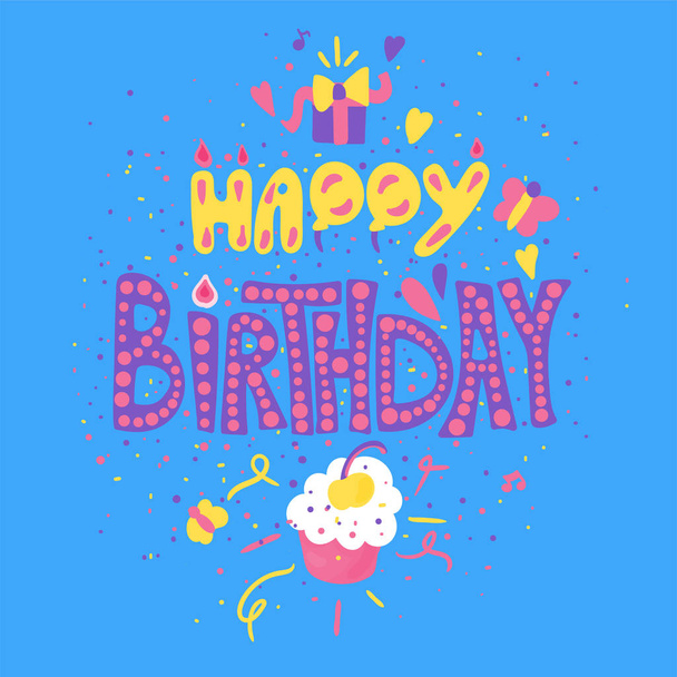 Happy Birthday hand drawn color lettering - Vector, Image