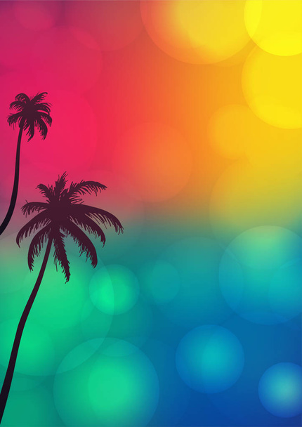 Palm tree silhouettes with bokeh lights - Vector, Image