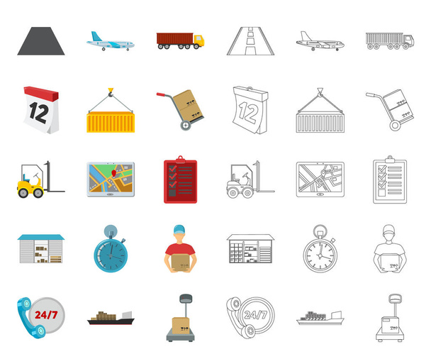 Logistics service cartoon,outline icons in set collection for design. Logistics and equipment vector symbol stock web illustration. - Wektor, obraz
