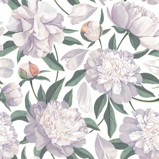 White_Background_Peonies_Seamless - Vector, afbeelding