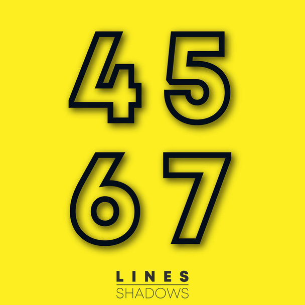 Numeri disegno lineare. Set di numeri 4, 5, 6, 7 modelli per logo o icona
 - Vettoriali, immagini