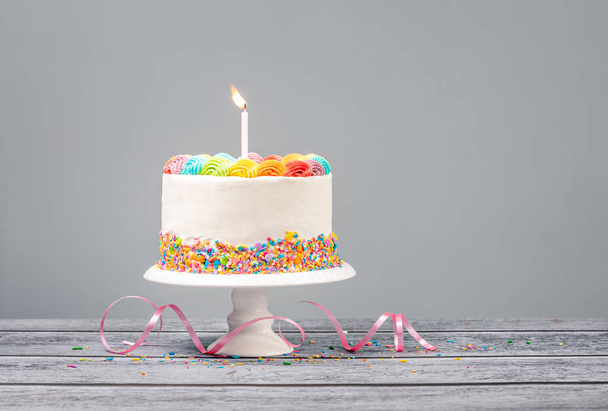Birthday Cake with one Candle - Φωτογραφία, εικόνα