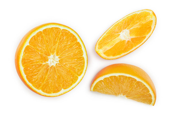 rebanada de fruta naranja aislada sobre fondo blanco. Vista superior. Puesta plana
 - Foto, Imagen