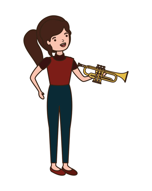 junge Frau mit Trompetencharakter - Vektor, Bild