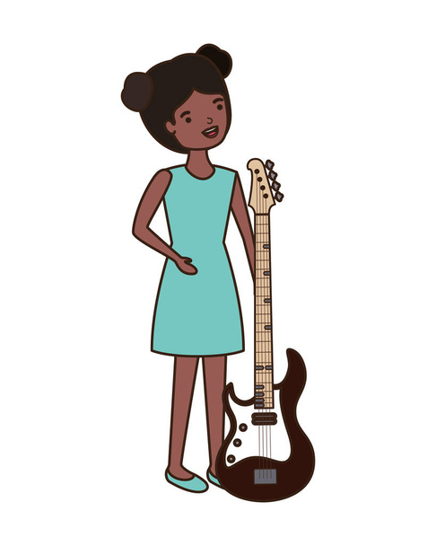 jovem mulher com personagem guitarra elétrica
 - Vetor, Imagem