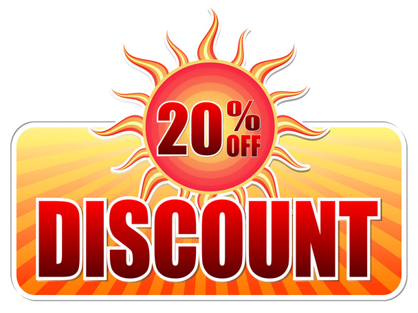 Summer discount and 20 percentages off in label with sun - Photo, Image