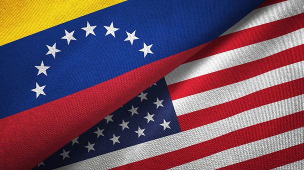 Venezuela and United States two flags textile cloth, fabric texture - Photo, Image