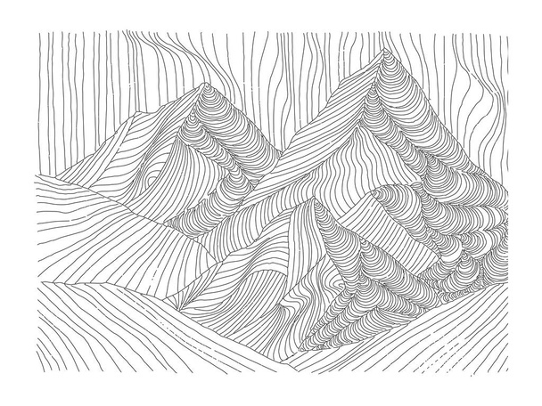 Handgezeichnetes Bild eines Berggipfels, Gravurstil, Grunge-Textur - Vektor, Bild