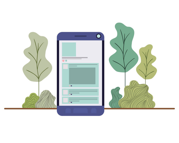 smartphone con paisaje forestal
 - Vector, Imagen