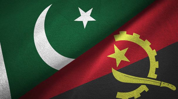 Pakistan i Angola dwie flagi tkanina tekstylna, tekstura tkaniny  - Zdjęcie, obraz
