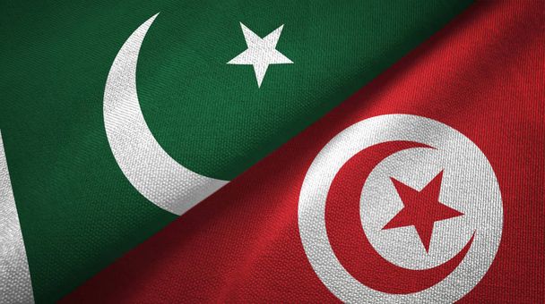 Pakistan i Tunezja dwie flagi tkanina tekstylna, tekstura tkaniny - Zdjęcie, obraz
