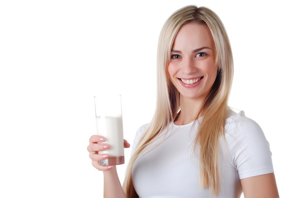 Woman with glass of milk - Φωτογραφία, εικόνα