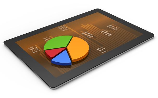 Tablets with a pie chart. Market data - Foto, imagen