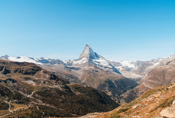 views of the Matterhorn peak in Zermatt, Switzerland. - Fotoğraf, Görsel