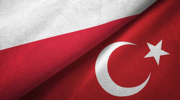 Polsko a Turecko dvě vlajky textilní tkaniny, textura textilií - Fotografie, Obrázek