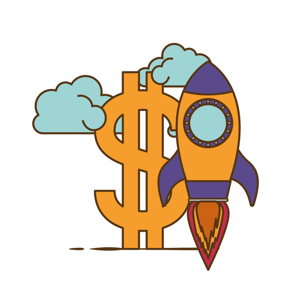 σύμβολο δολαρίου με μεμονωμένο εικονίδιο πυραύλου - Διάνυσμα, εικόνα