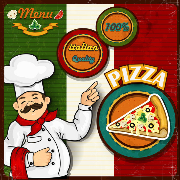chef-kok pizza menu achtergrond Italiaanse vlag - Vector, afbeelding