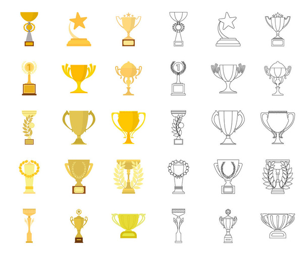Desenhos animados Gold Cup, ícones de contorno na coleção de conjuntos para design. Vencedores Cup vetor símbolo web ilustração
. - Vetor, Imagem