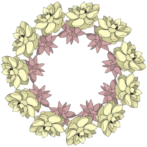 Vektorsukkulenten Blumen botanische Blume. Tuschekunst auf weißem Hintergrund eingraviert. Rahmen Rand Ornament Quadrat. - Vektor, Bild