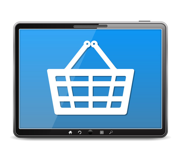 Tablet PC with Icon of a Shopping Basket - Vettoriali, immagini