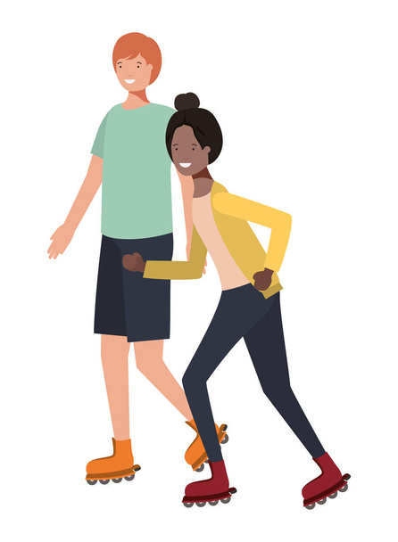 couple with roller skates avatar character - Vector, Image