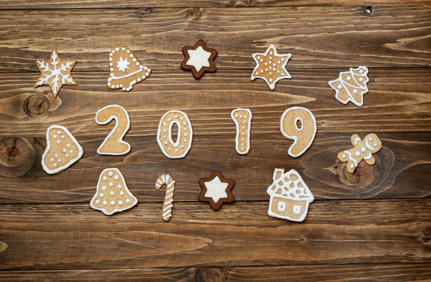 Collection of homemade christmas cookies on wooden background  - Photo, Image
