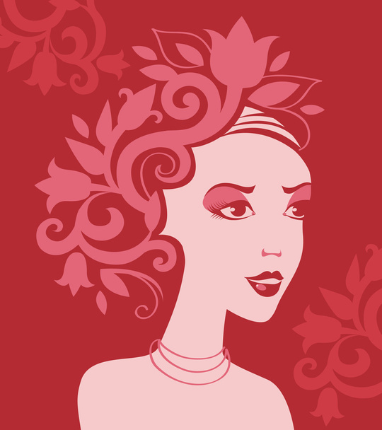 Woman silhouette in flowers - Vector, Image