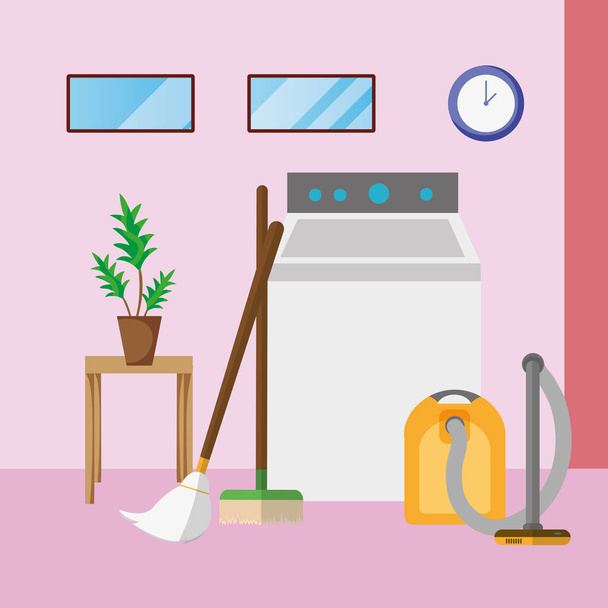 house cleaning laundry room - Vector, Image