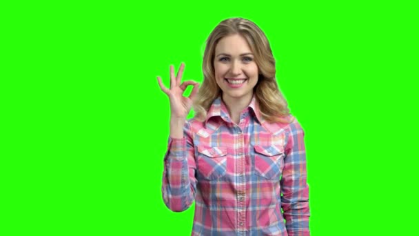 Pretty caucasian girl showing OK sign. - Footage, Video