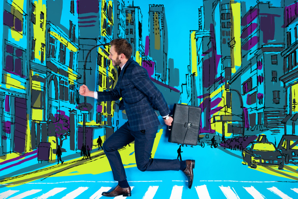 handsome businessman in suit crossing road with briefcase - Photo, Image