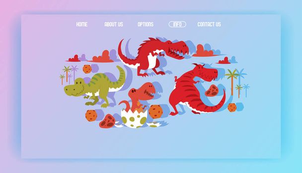 Динозавр Векторна веб-сторінка тиранозавр Рекс мультиплікаційний персонаж дино та юрський тиранозавр, що атакує ілюстрацію тла стародавнього тварини веб-сайт
 - Вектор, зображення