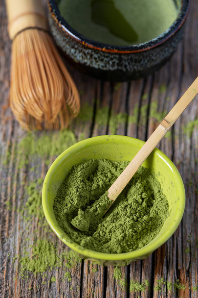 Matcha fine powdered green tea - Фото, изображение